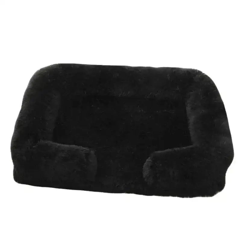 Coussin doux en faux fur noir pour chien avec rebords confortables, panier orthopédique
