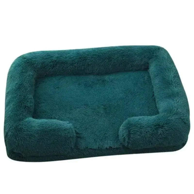 Image d’un lit moelleux pour chien avec bords confortables, en plush vert