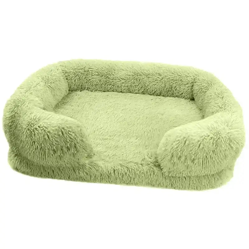 Soft light green pet bed with comfortable borders, ideal panier orthopédique pour chien avec rebords