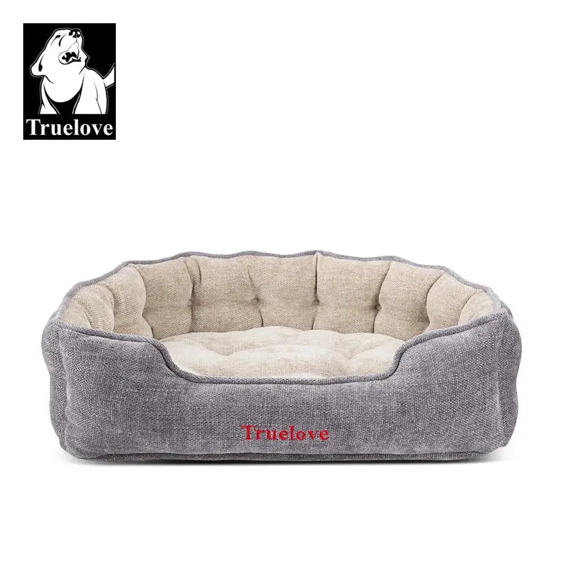 Panier pour chien Truelove en chenille avec matelas réversible et forme rectangulaire permet