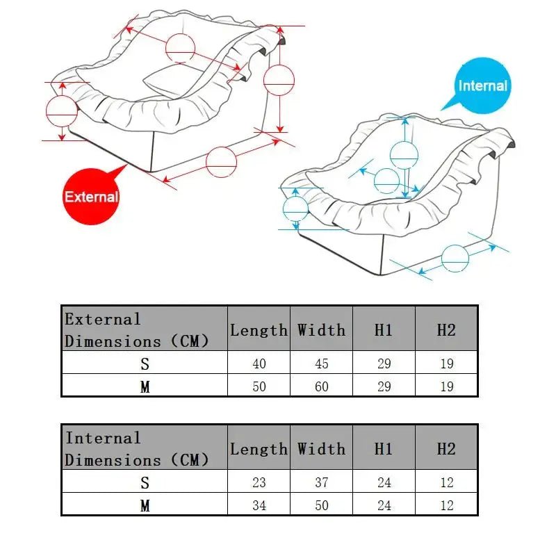 Guide dimensionnel pour le panier pour chien Truelove en coton lavable et respirant avec base antidérapante