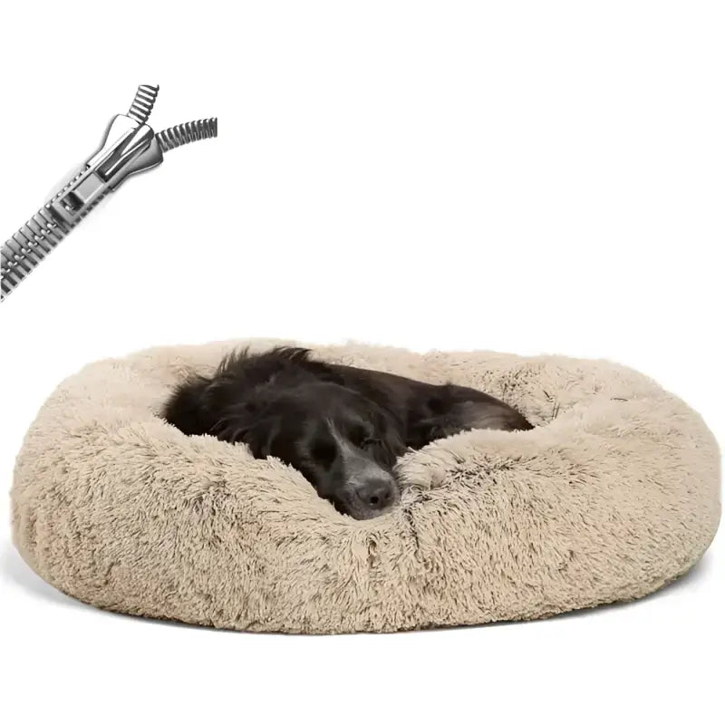 Coussin apaisant pour petit chien dans un panier cocooning avec fermeture éclair