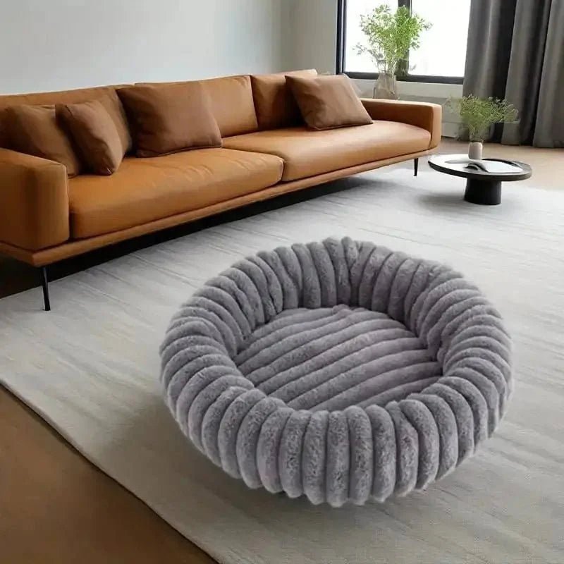 Lit donut pour chien, panier apaisant pour petit chien, en forme de beignet gris