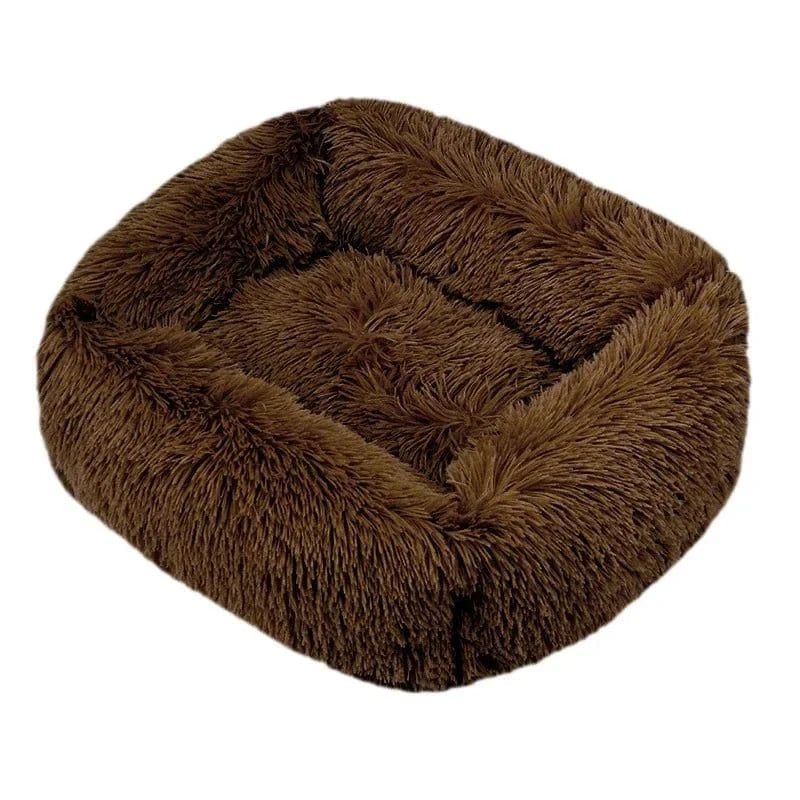 Panier en Peluche tout Confort, design sobre pour chiens avec base antidérapante, brown fluffy pet bed