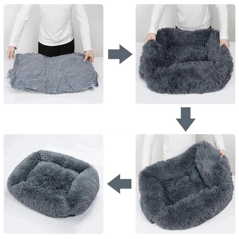 Transformation du Panier en Peluche tout Confort avec design sobre et base antidérapante pour chiens