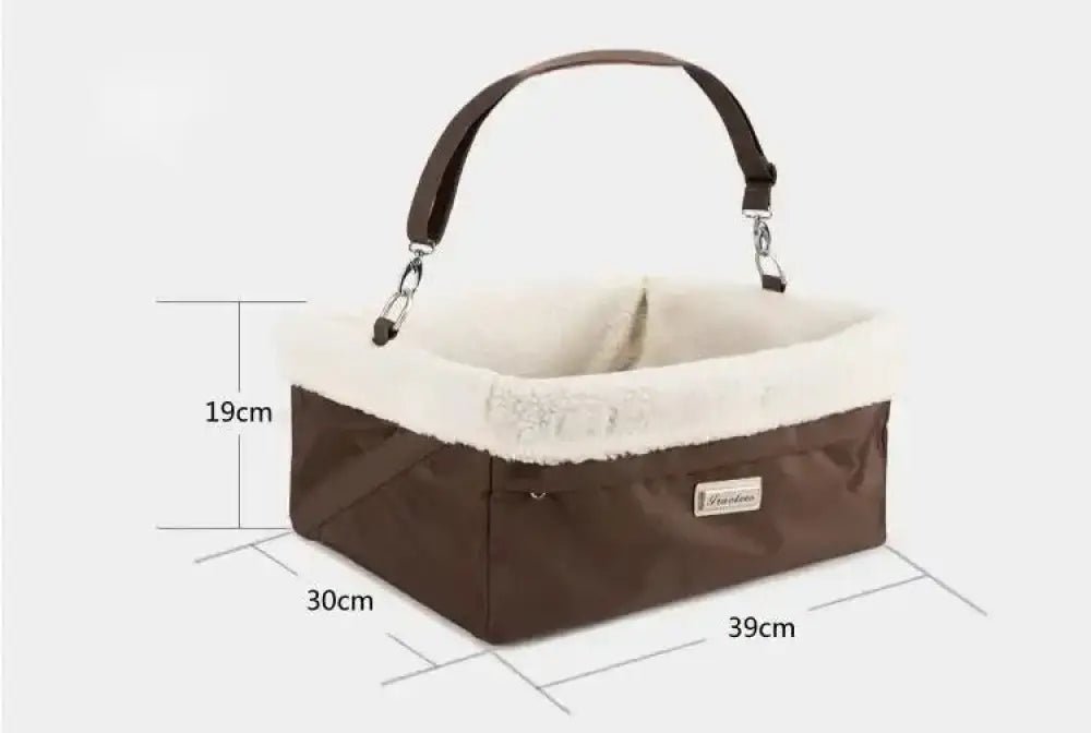 Panier de transport pour chien Truelove Secure avec siège en cuir marron et doublure en fausse fourrure crème