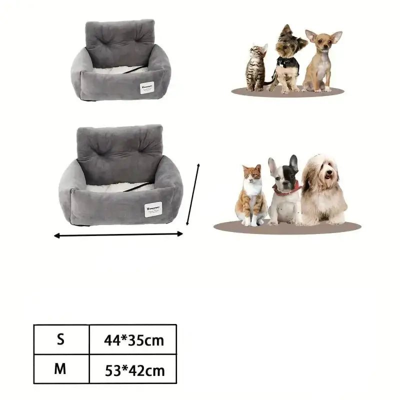 Image d’un siège auto pour petit chien sécurisé en gris dans un panier de voiture pour chien confortable