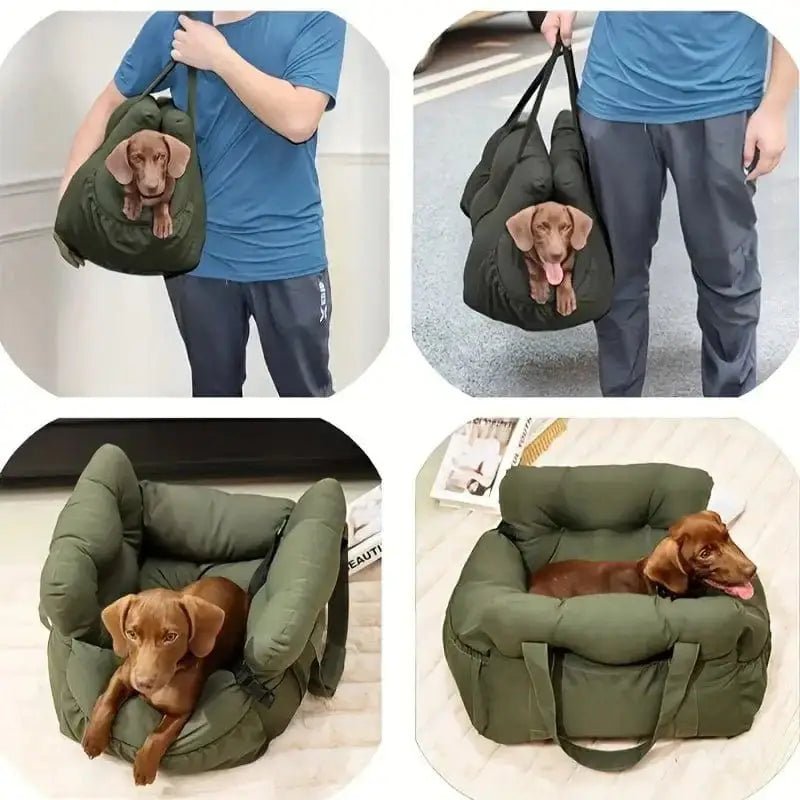 Panier de transport pour chien avec fixation rapide, rembourré et bords surélevés, olive