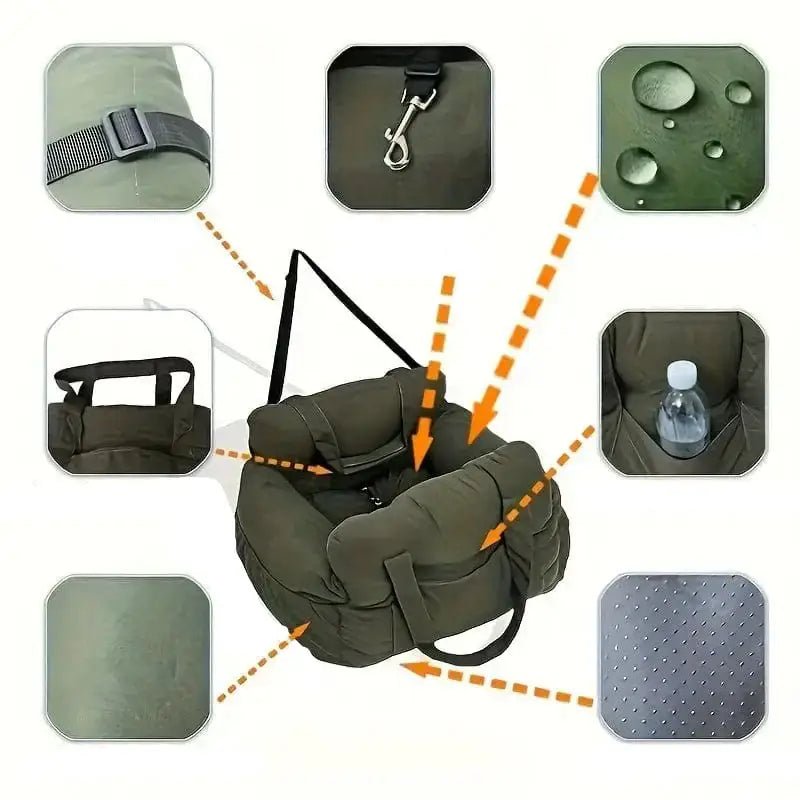 Image d un panier de voiture pour chien rembourré avec fixation rapide et bords surélevés