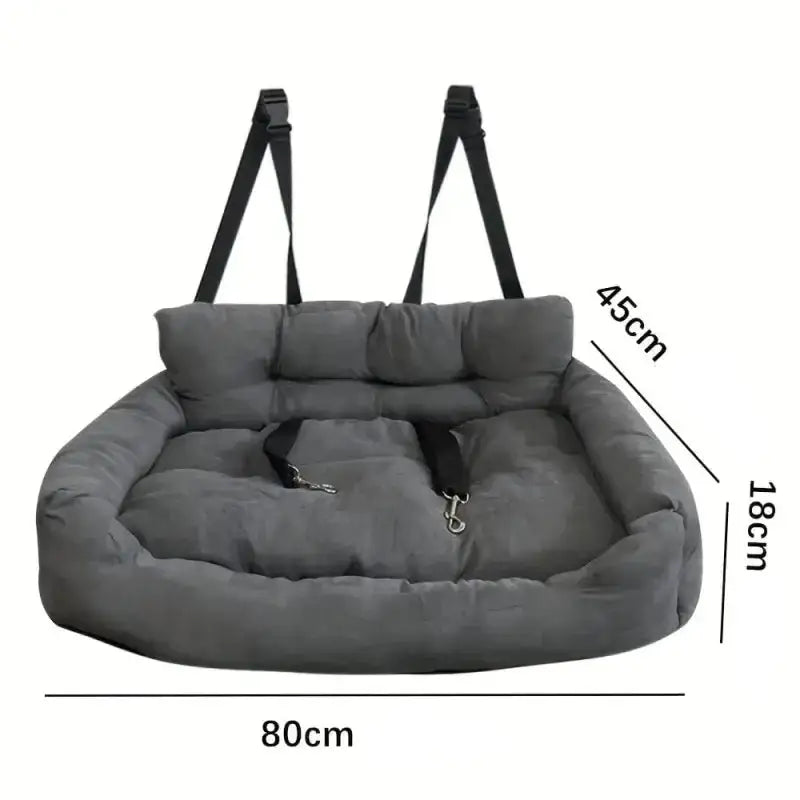 Altitude de l’image montrant un panier de voiture pour chien sécurisé avec ceintures