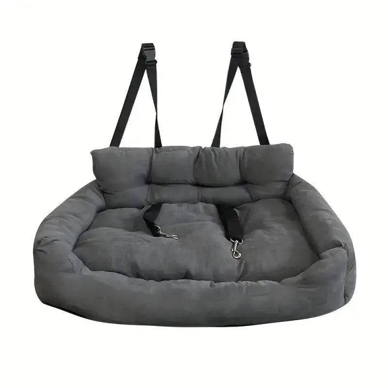 Image d’un panier de voiture pour chien sécurisé et confortable en gris, grande taille