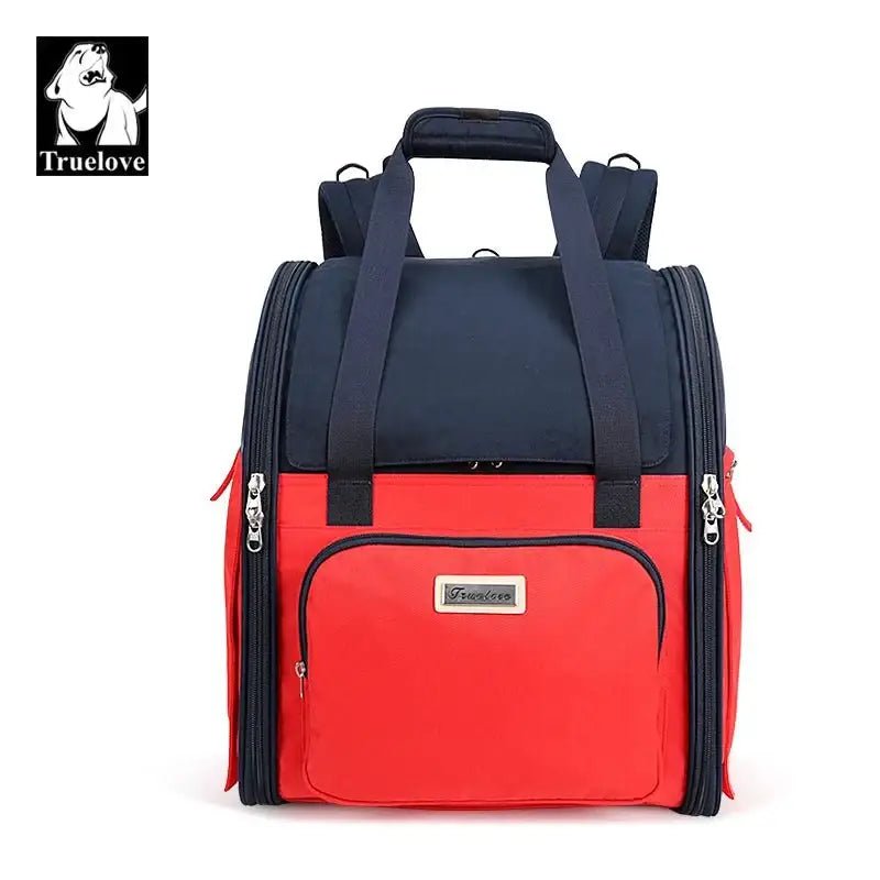 Sac à dos pour chien Truelove Multifonction en rouge et navy, respirant et pliable