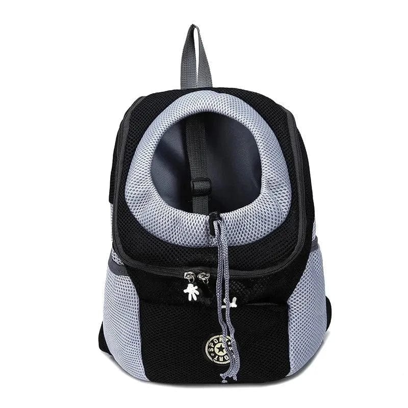 Sac à Dos Respirant pour moyens chiens, noir et gris, porté à l’avant, équipé d’un verrou