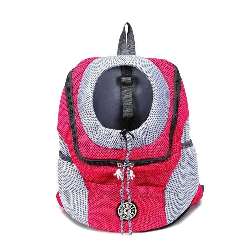 Sac à Dos Respirant pour moyens chiens, pink et gris, porté à l’avant, équipé d’un verrou
