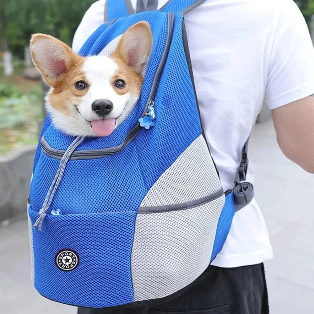 Sac à Dos Respirant avec chien corgi bleu, porté à l’avant, équipé d’un verrou
