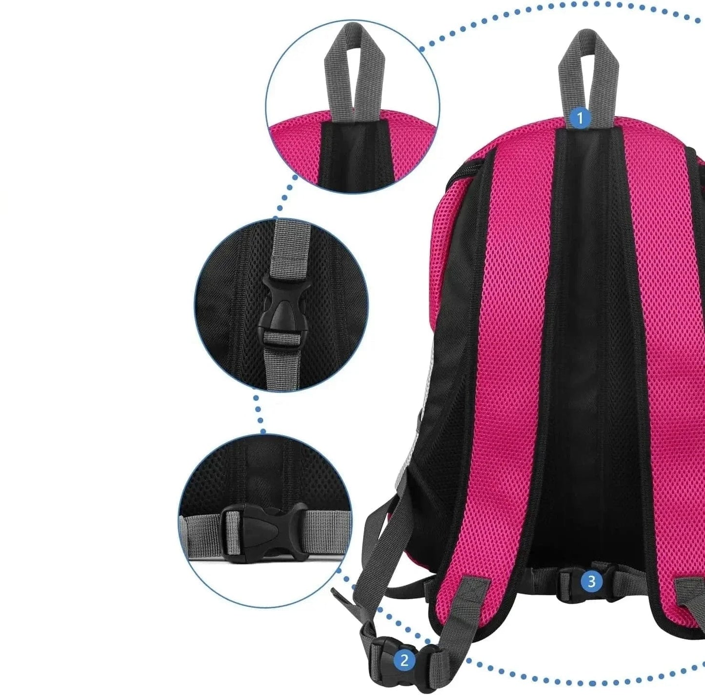 Sac à Dos Respirant pink et noir avec straps réglables, porté à l’avant, équipé d’un verrou