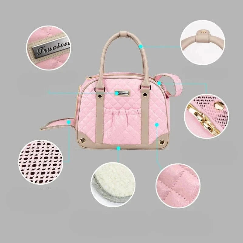 Pink quilted pet carrier sac à main Truelove Fashion pour petit à moyen style