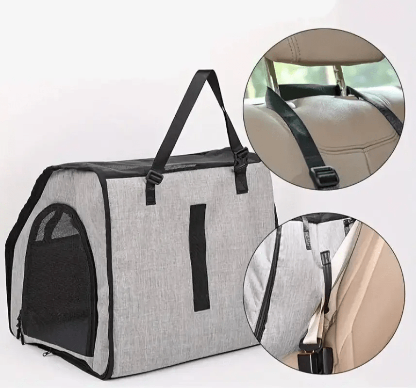 Sac de transport sécurisé pour chien, sac de voyage léger pour chien, gris avec bandoulière