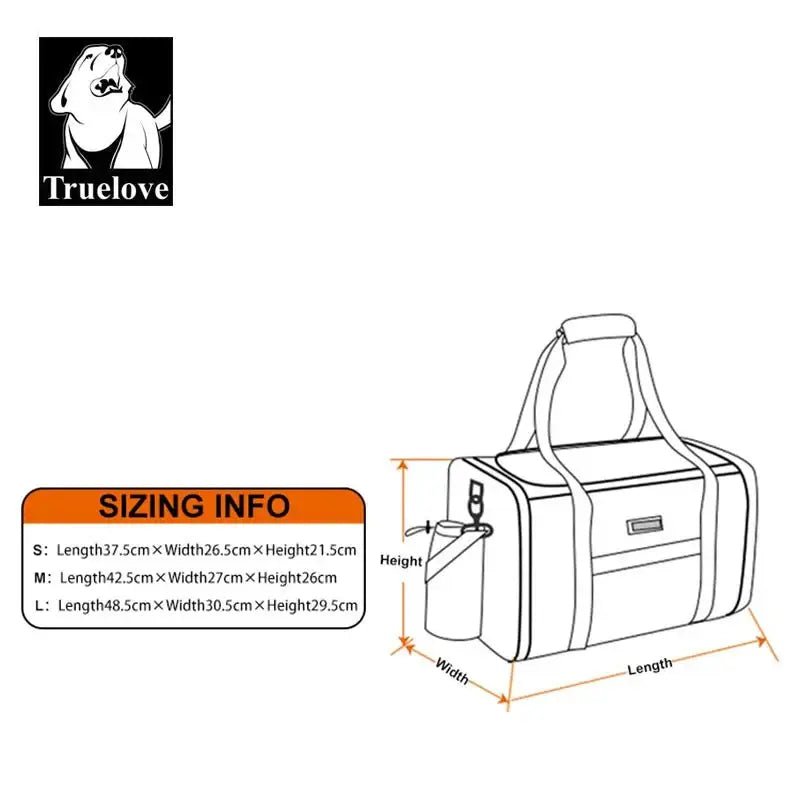 Sac de transport pour chien Truelove Adventure avec trois tailles, dimensions incluses