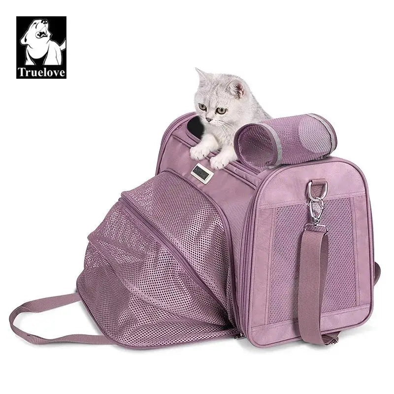 Sac de transport pour chien Truelove Trekker en tissu Oxford avec fenêtre en mesh et chat à l’intérieur