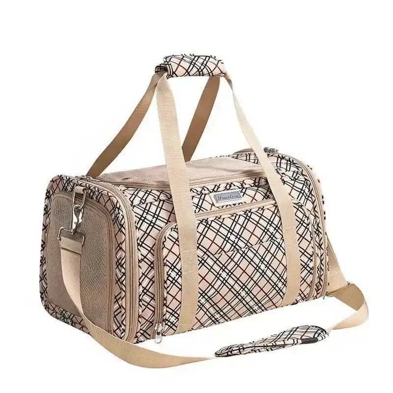 Sac de transport pour chien Truelove avec bandoulière et compartiments latéraux, beige et noir