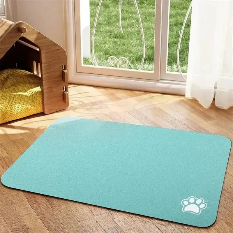 Tapis de protection sous gamelle pour chien avec empreintes de pattes, antidérapant et facile à nettoyer