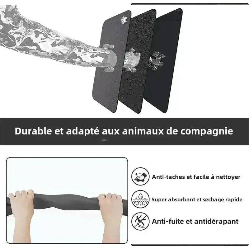 Tapis de protection sous gamelle pour chien durable, antidérapant, absorbant et facile à nettoyer