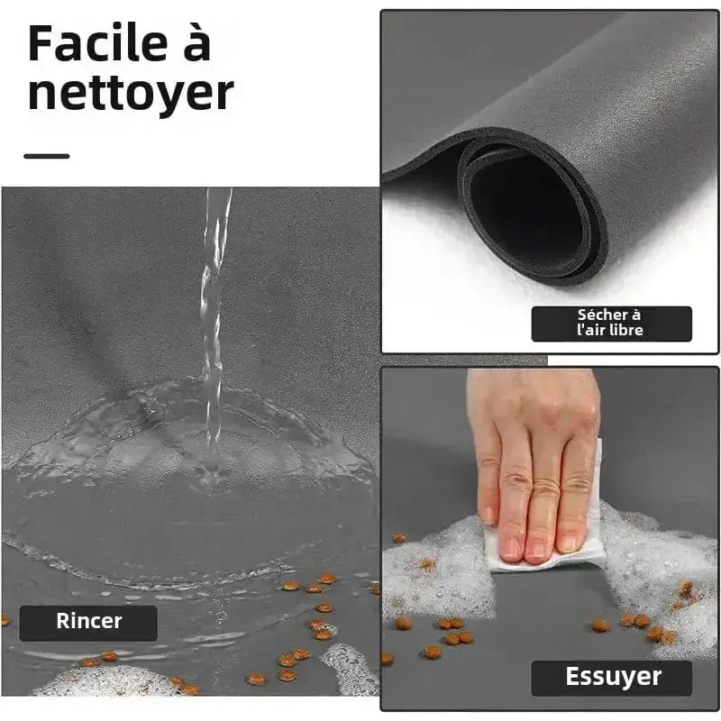 Tapis sous gamelle pour chien antidérapant et facile à nettoyer, en gris moderne