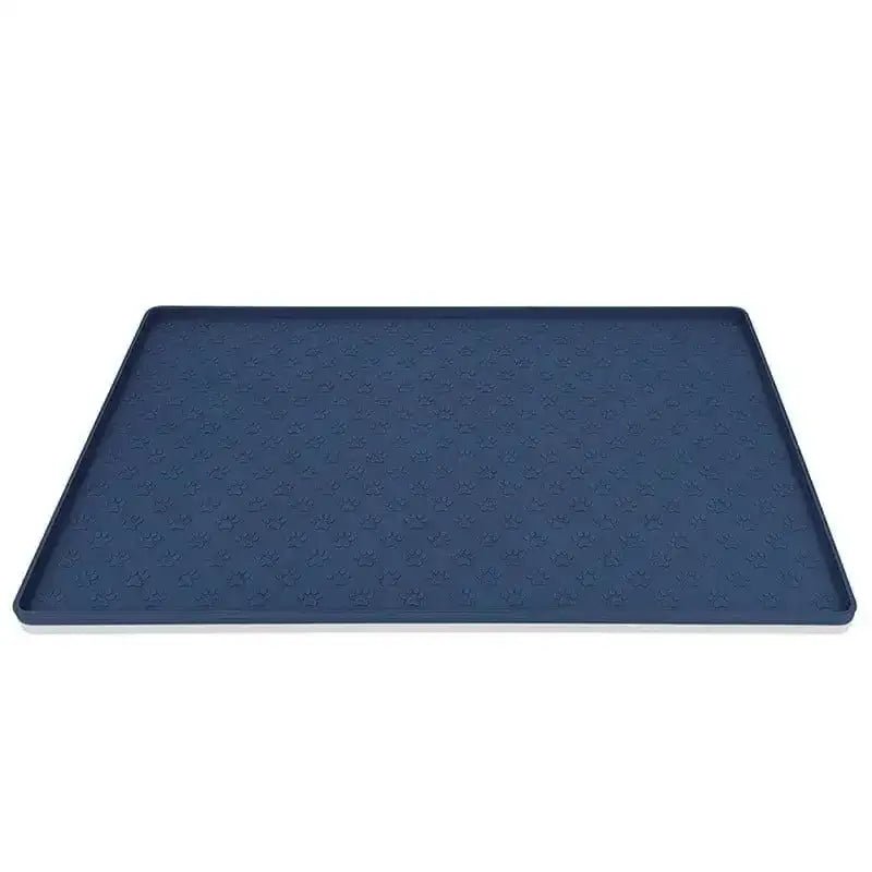 Tapis sous gamelle pour chien étanche avec rebords en silicone bleu textured