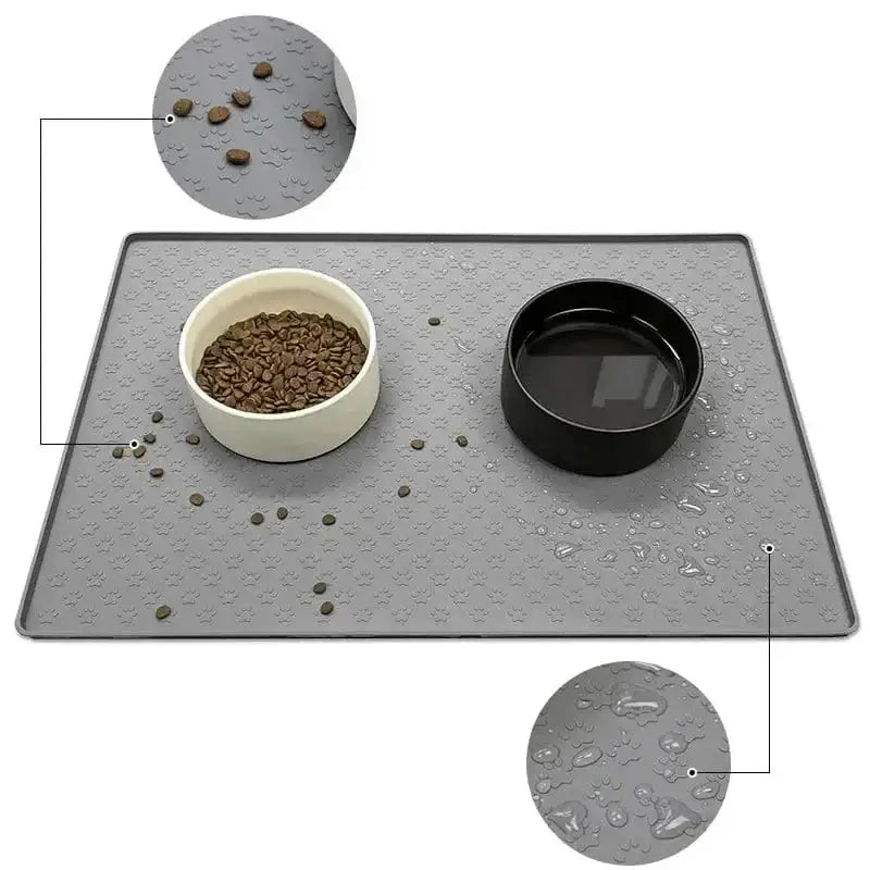 Tapis silicone pour gamelle chien étanche avec rebords et bols pour sol propre