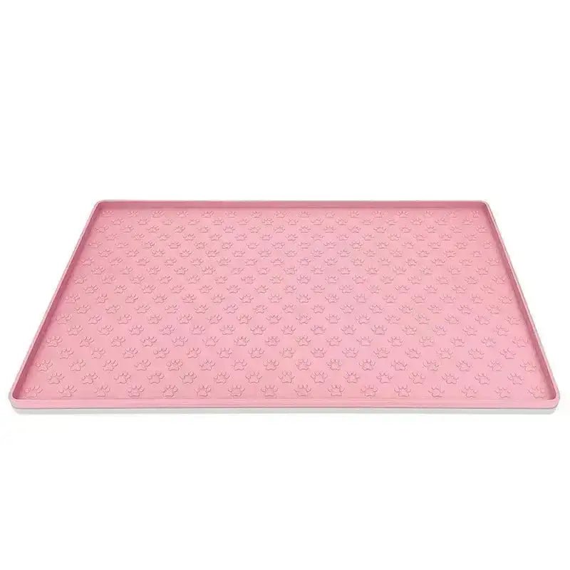 Tapis silicone pour gamelle chien étanche avec rebords et motifs de pattes roses