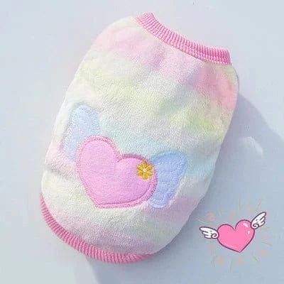 Veste polaire hiver pour petit chien avec motif arc-en-ciel pastel et cœur ailé