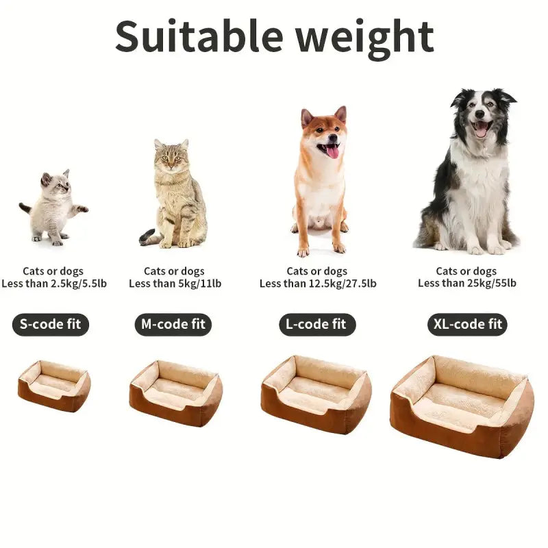 Guide des tailles pour lit pour animaux 1pc Cozy Plush Dog adapté aux races extra small