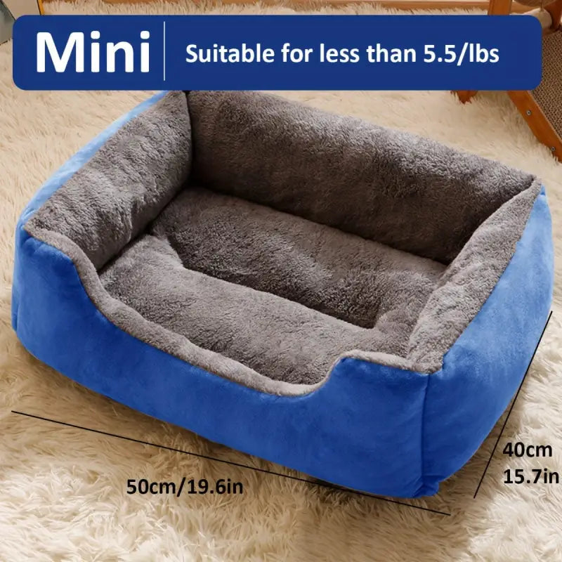 Coussin confortable en peluche bleue et grise pour chien, idéal pour extra small breeds