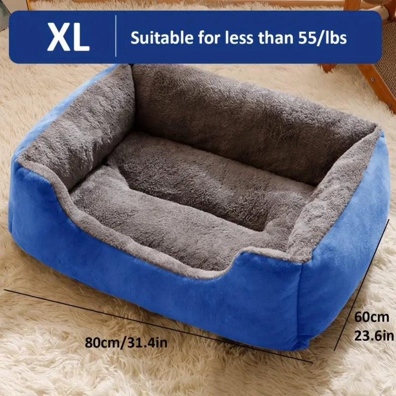 Coussin pour chien en plush gris et bleu, confortable, 1pc cozy plush dog bed