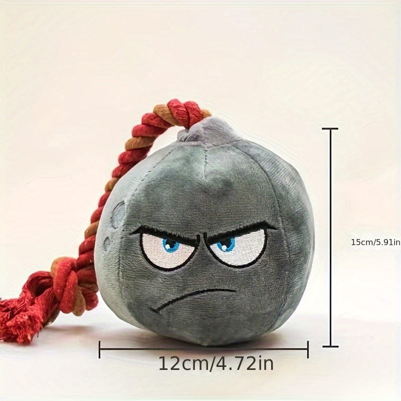 Jouet en peluche gris avec face en colère et mèche en corde, sans pile, accessoires pour chiens