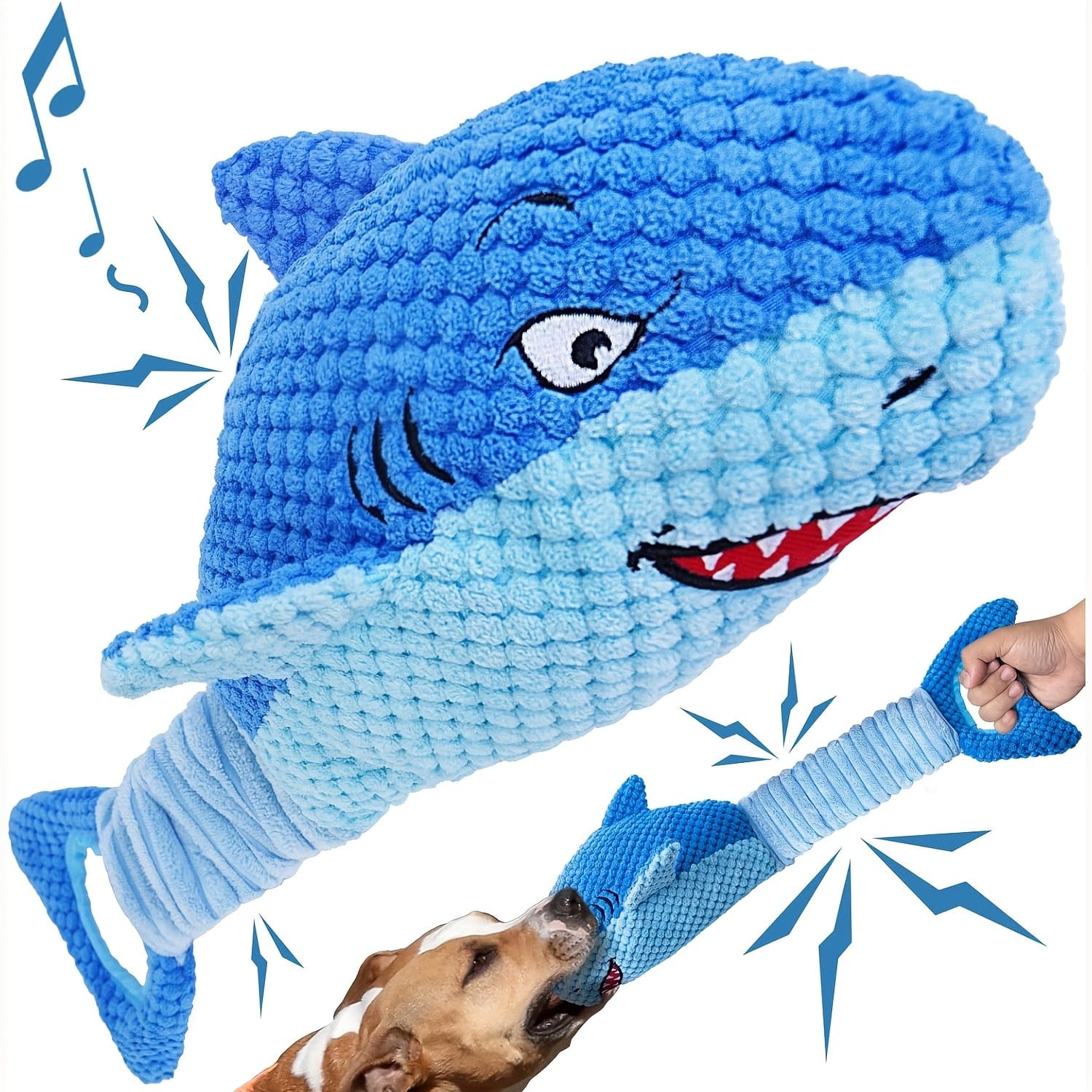 Jouet en peluche requin bleu pour chiens, parfait pour toutes tailles et races