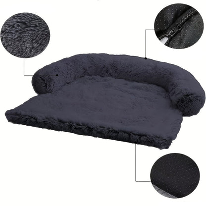 Lit de chien plush gris foncé avec repose-tête, parfait comme dog sofa ou cat cushion