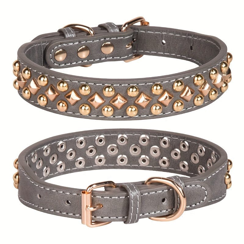 Colliers pour chiens en cuir gris avec rivets, accessoires pour chiens stylés