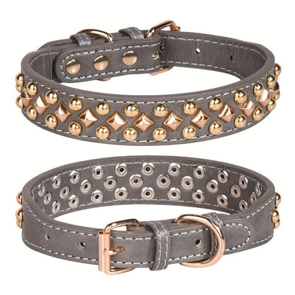 Colliers pour chiens en cuir gris avec rivets, accessoires pour chiens stylés