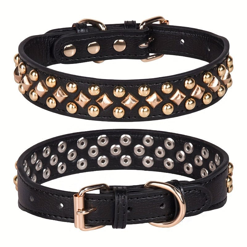 Colliers en cuir noir avec rivets, accessoires pour chiens, parfaits pour ton chien