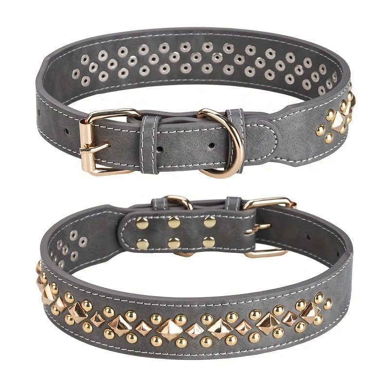 Collier en cuir gris avec rivets, accessoires pour chiens stylés pour ton chien