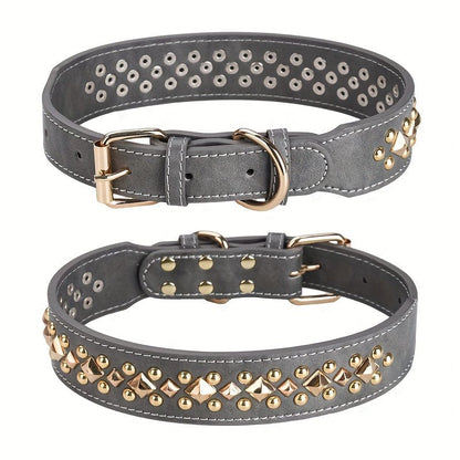 Collier en cuir gris avec rivets, accessoires pour chiens stylés pour ton chien