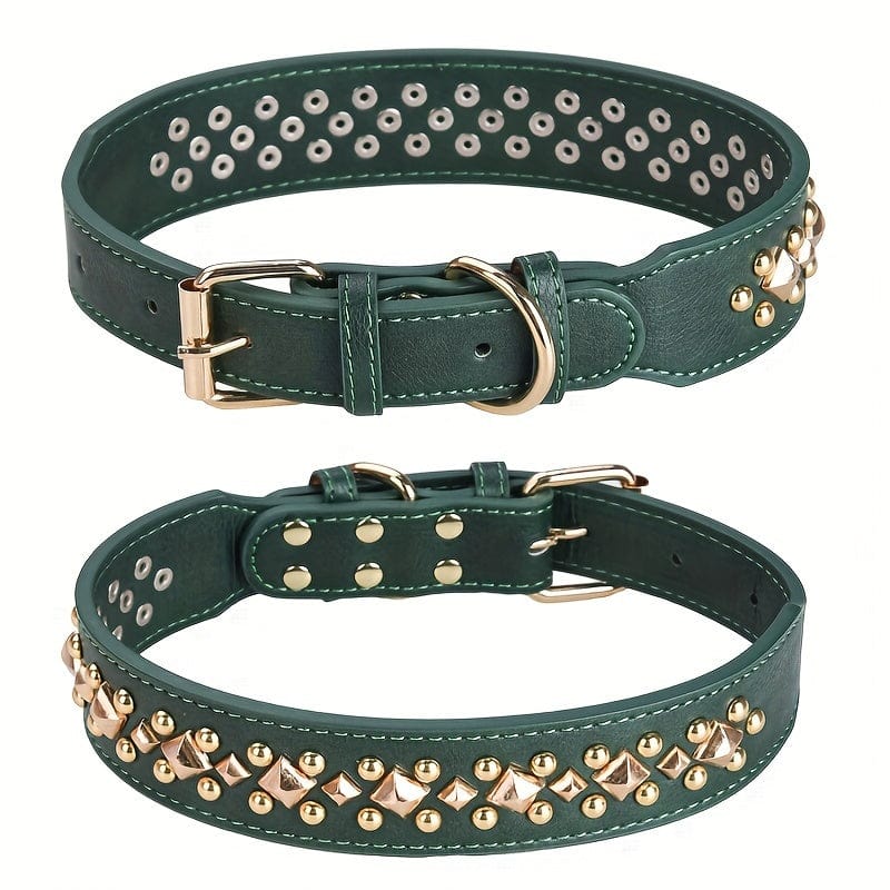 Colliers en cuir vert pour chien avec rivets, parfaits comme accessoires pour chiens