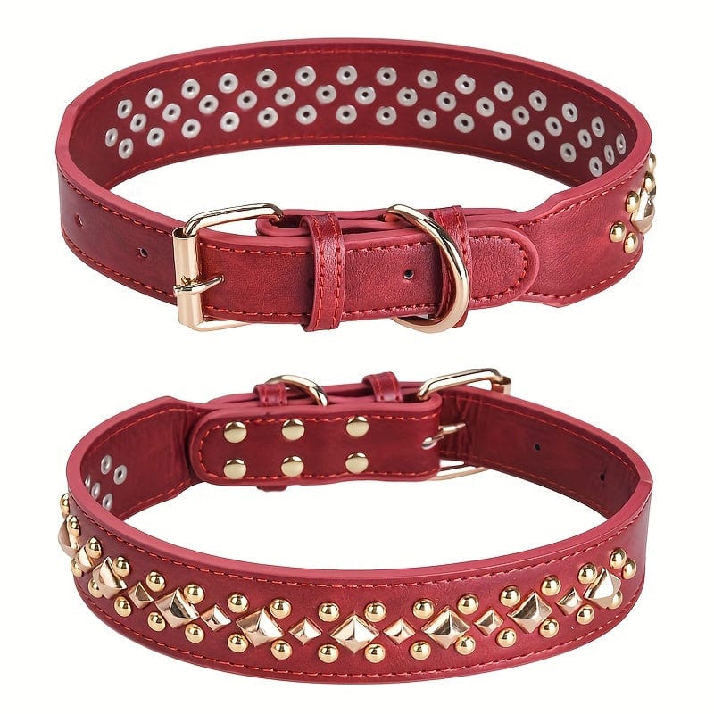 Collier en cuir rouge pour chien, accessoires pour chiens rétro et stylés