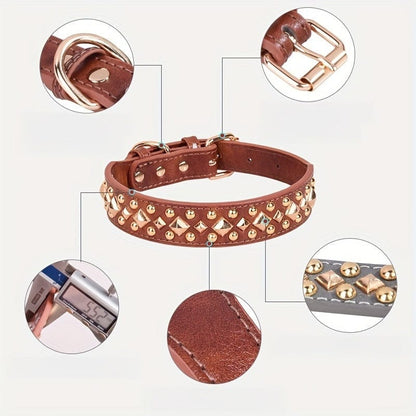 Collier pour chien en cuir marron avec studs dorés, accessoires pour chiens stylés