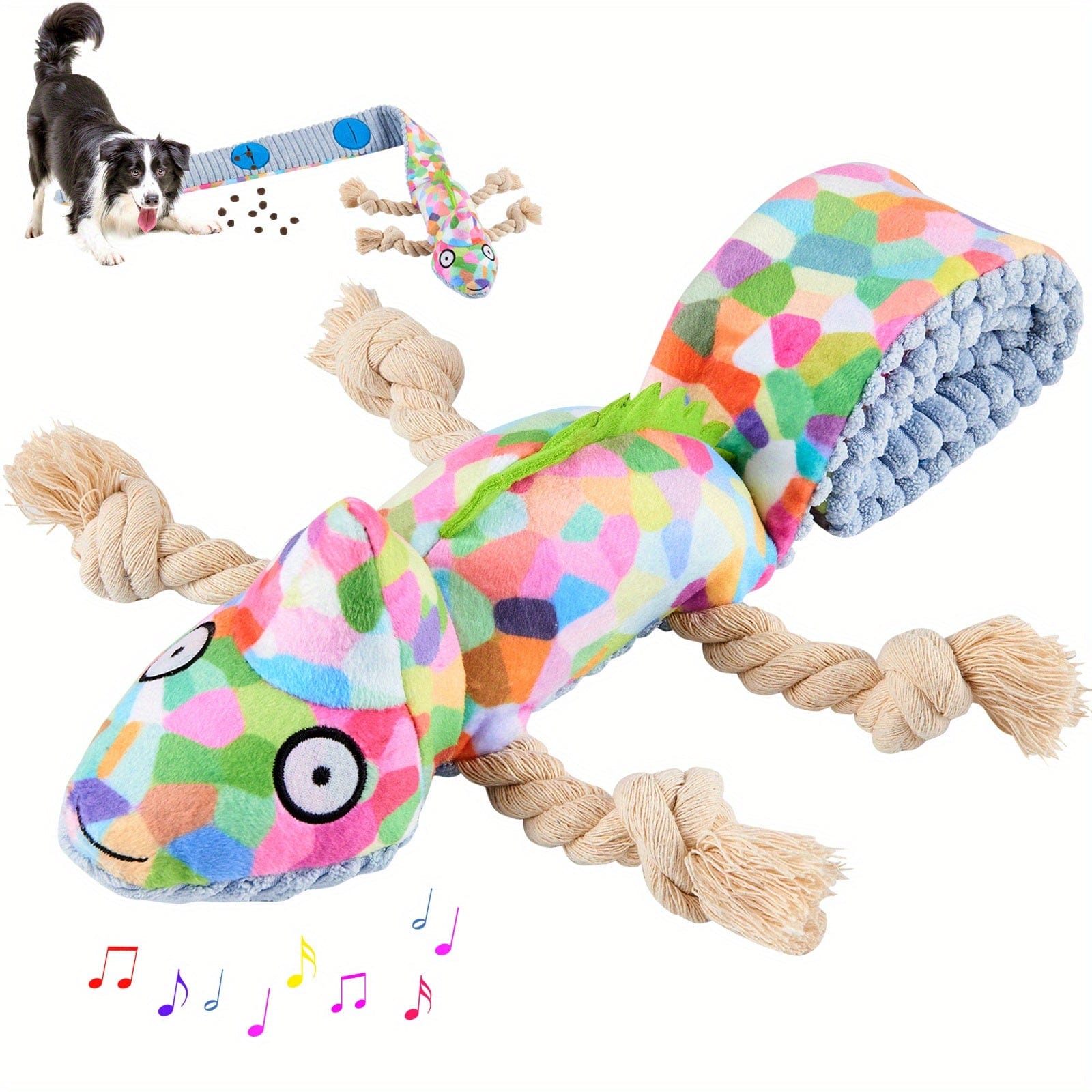 Jouet chien en forme de caméléon coloré avec corde, pour toutes tailles de race