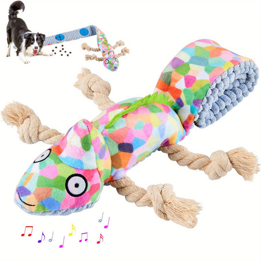 Jouet chien en forme de caméléon coloré avec corde, pour toutes tailles de race