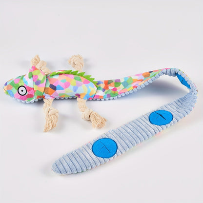 Jouet en peluche coloré en forme de lézard pour tous les chiens, résistant et drôle