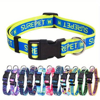 Adjustable Floral Print Dog Collar - Durable Polyester Comfort Fit for Small to Large Breeds - Lake Blue / S